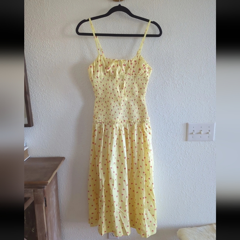 FREE PEOPLE LAVENDER DAZE DRESS IN STRAWBERRY LEMON COMBO Xs Smocked - Picture 4 of 8
